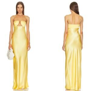 ANNA OCTOBER Tulip Cutout Tie Strap Yellow Maxi Dress Size Small